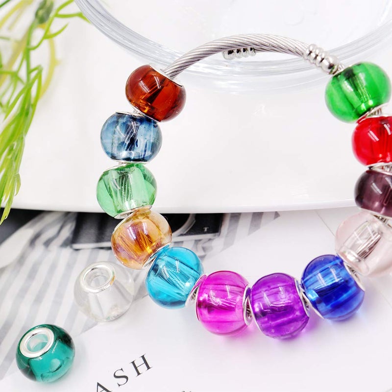 AIPRIDY 100Pcs 15x11mm Painting Murano Large Hole Glass Beads Mix Color with Silver Brass Cores European Charm fit Bracelet Necklace (Transparent Double Color Glass) - Image 4